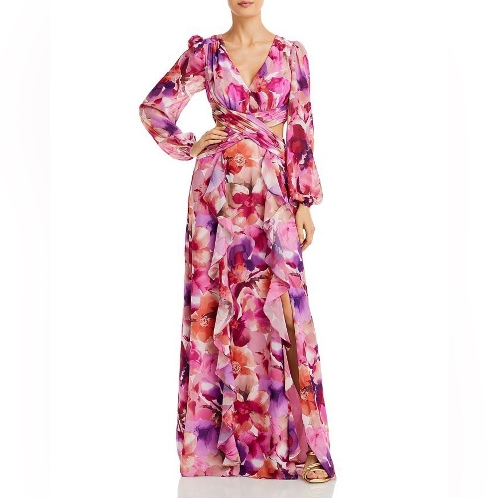 NWT AQUA Womens Dress Floral Maxi Tiered Cut Out Dressy Party - 0